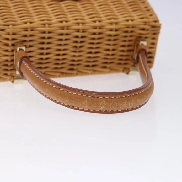 Salvatore Ferragamo Gancini Hand Bag Wicker Beige Gold Auth 132381 - Picture 8 of 16